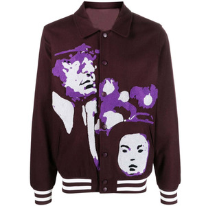 Veste universitaire pour homme, bordeaux, coupe classique, col rabattu, logo brodé à la main au dos, streetwear, vêtements d'automne - Product Image 4