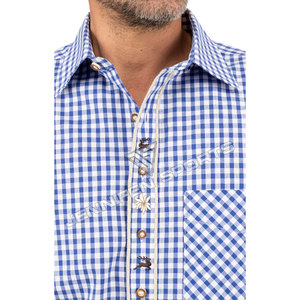 Costume pour homme, vêtements pour adultes, chemise bavaroise allemande pour l'Oktoberfest, tenue avec salopette, chemise 100% coton bleu et blanc - Product Image 2