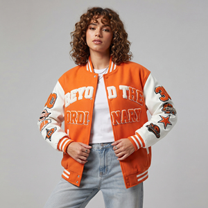 Women Varsity Jacket Manufacture Embroidery Letter Patches Sleeve Crew <b>Neck</b> Winter Varsity Jackets Women Winter Baseball Jacket - Product Image 1