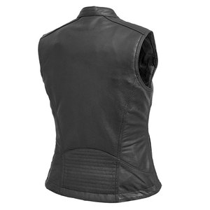 Chaleco de Motocicleta Salva Leather para Mujer, de Cuero Genuino Transpirable, Cuello Mao, Cierre de Cremallera, Color Sólido, Largo Regular - Product Image 2