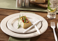 Assiette jetable sans PFAS, 9 pouces, en pulpe de bagasse de canne à sucre, gaufrée, compostable, biodégradable, écologique, robuste