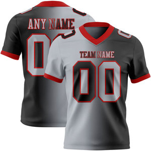Camiseta de Fútbol Americano Sublimada Personalizada para Hombre, Manga Corta, Cuello en V, Absorbe la Humedad, Nombre del Equipo 00, Uniforme Gris, Rojo y Blanco - Product Image 1