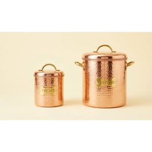 Premium Antique Copper Finish Pet Canister <b>Large</b> Capacity Airtight Food Container With Gold Brass Accents Dry Food Kitchen Use - Product Image 1