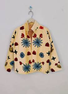 Veste Suzani artisanale de fabricant en gros, imprimé tigre vintage, broderie florale, manteau court pour femme, vêtement d'extérieur décontracté fait main - Product Image 5