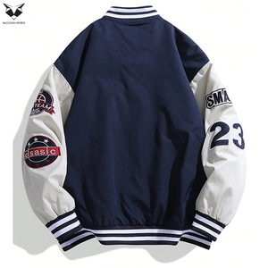 2026 Custom Made Wholesale Rate Men Embroidered Letter Fashionable Casual Loose Fit Winter College Melton Wool PU Leather <b>Jacket</b> - Product Image 2