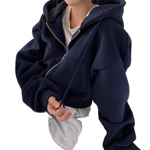 2025สเวตเชิ้ตมีฮู้ดซับในผ้าฟลีซสีกรมท่าสำหรับผู้หญิงเสื้อสเวตเตอร์มีซิปรูดทรงครอปให้ความอบอุ่นพิมพ์ลายฤดูใบไม้ผลิใบไม้ร่วง - Product Image 4