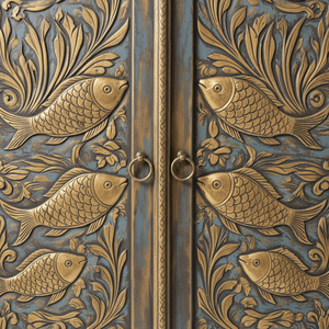 Direct Factory Supply Solid Wood Fish Motif <b>Wardrobe</b> with Multicolor Distressed Finish for Bedroom Interiors at Best Price - Product Image 5