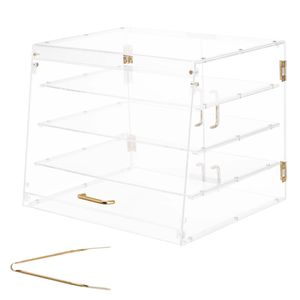 Vetrina Espositiva Commerciale a 4 Livelli per Pasticceria, in Acrilico Trasparente e MDF, da Banco, per Dolci e Pane, Ideale per Centri Commerciali e Feste - Product Image 1