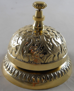 Vintage Ornamental <b>Brass</b> Counter <b>Bell</b> with Floral Relief Elegant Push Button Service <b>Bell</b> for Hotel Reception Restaurant Office - Product Image 1