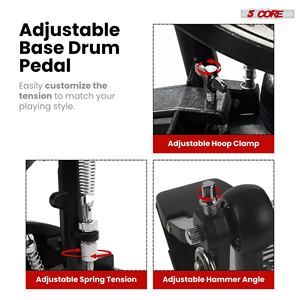 Pedal de bombo metálico de 5 núcleos con cabezal de fieltro ajustable, doble cadena y pedal de pie de alta resistencia - Product Image 4