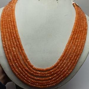 Collar de cuentas de jade naranja natural de alta calidad, facetadas en forma de rondel de 4 mm, color intenso, marca M.Y.GEMS, hecho en India. - Product Image 1