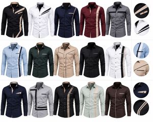 Camisa de Vestir para Hombre con Bloques de Color Geométricos, Manga Larga, Cuello Clásico, Estilo Casual Elegante, Tejido Popelina, Estilo Otoñal - Product Image 6