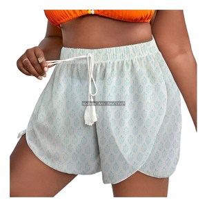 Shorts en coton doux 100% pour femme, taille élastique, cordon de serrage, imprimé floral personnalisé multicolore, haute qualité - Product Image 3