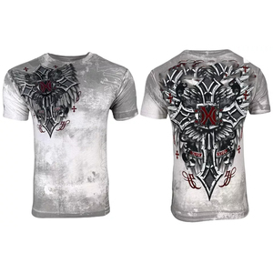 เสื้อยืดคอกลมแขนสั้นสไตล์โกธิคสำหรับผู้ชาย พิมพ์ลายปีกไม้กางเขน ทรงปกติ ผ้าฝ้ายถัก 100% ระบายอากาศได้ดี พร้อมโลโก้ลายพิมพ์ด้านหน้า - Product Image 3