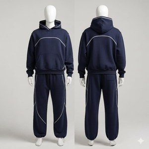 Survêtement unisexe à capuche imprimé couleur moutarde, longueur intégrale, en coton uni, décontracté, avec cordon de serrage et poches latérales, idéal pour l'été - Product Image 2