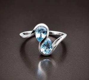 925 Sterling Silver Blue Topaz <b>Statement</b> <b>Ring</b> Two Stone Natural Gemstone December Birthstone Gift - Product Image 1