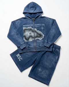 Custom Unisex acid wash Applique Patch Hoodie Shorts <b>Set</b> Graphic Streetwear Two Piece OEM ODM Private Label Apparel Manufacturer - Product Image 1