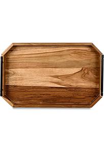 Bandeja de Servir Rústica de Madera Maciza con Asas Negras Mate, Bandeja Otomana de Madera, Organizador Moderno Rústico para Mesa de Centro - Product Image 1