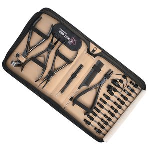 Kit d'outils pour extensions capillaires : crochet de tirage, boucle de fil, micro-perles, outil de dépose de micro-perles, pince à ouvrir/fermer, peigne à queue pour extensions adhésives, aiguille, pince à doigt - Product Image 1