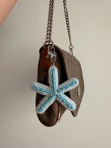 Handmade Star Keychain Custom Colour Keychains Beaded Embroidery Light Blue Woven Design Key Ring DIY Bag Accessory Gift - Product Image 2