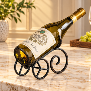 Porte-bouteilles en fer forgé avec design en spirale incurvée, support métallique pour comptoir, bar, cuisine et salle à manger - Product Image 1