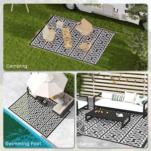 Tappeto da esterno riciclato in pile riciclato 9x12 pollici bianco e nero per sala da pranzo con borsa per camper e campeggio - Product Image 5