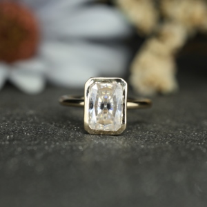 Pahal Jewels 925 Sterling <b>Silver</b> Bezel Setting Yellow Gold Plated Moissanite <b>Solitaire</b> Engagement <b>Ring</b> Women Simple Design - Product Image 1