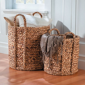 Handmade Eco-Friendly Rustic Natural Water Hyacinth <b>Basket</b> Wholesale Durable <b>Wicker</b> <b>Basket</b> for Household Items - Product Image 3