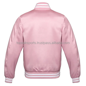 <b>Pink</b> Satin Bomber <b>Jackets</b>, Varsity Letterman <b>Jacket</b>, Ribbed Collar Cuffs, Custom Team <b>Jacket</b>, Unisex Streetwear Fashion <b>Jackets</b> - Product Image 2