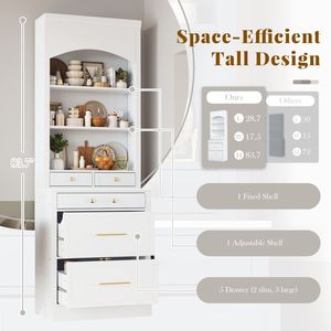 TOPMAX 83.7 Inch Modern White Kitchen Pantry Freestanding <b>Tall</b> Kitchen Hutch 5 Adjustable <b>Storage</b> <b>Drawers</b> Faux Marble <b>Storage</b> - Product Image 5