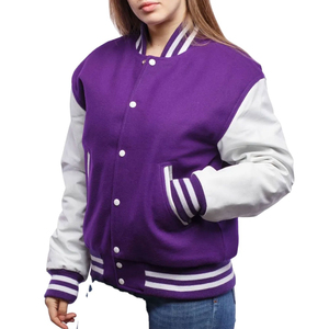<b>Women</b> College Varsity <b>Jacket</b> Classic Letterman Bomber With Embroidery Detail Striped Rib Trim Button Closure Loose Casual - Product Image 6