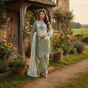 Conjunto de Kurti, Pantalón y Dupatta de Diseñador con Bordado Intenso – Traje Étnico Festivo y para Bodas - Product Image 1