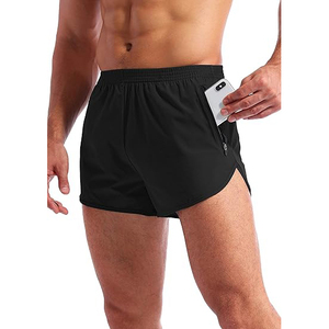 Shorts de sport pour homme, noirs, unis, avec impression par sublimation, coupe classique, séchage rapide, légers, avec poche pour téléphone - Product Image 1