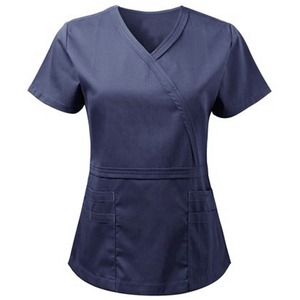 Women <b>Scrub</b> Set Hospital Uniform Short Sleeve Top With Pockets Woven Cotton <b>Scrub</b> Suit - Product Image 4
