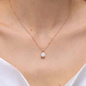 14K <b>Gold</b> Classical Prong-Set Round Brilliant Cut Natural Opal Gemstone Solitaire <b>Pendant</b> Fine Chain Necklace Handmade Jewelry - Product Image 6