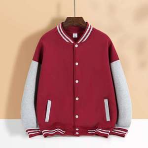 Veste universitaire unisexe bordeaux et blanc, style preppy, boutonnée, coupe classique, col montant, couleur unie, coupe-vent, idéale pour l'hiver - Product Image 4