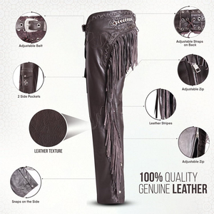 Pantalones de cuero genuino de vaca de grano completo, personalizables, para hombre y mujer, estilo vaquero occidental, para motociclista, hechos a mano, color marrón oscuro, con cordón ajustable. - Product Image 4
