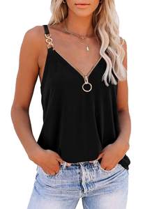 Women's Breathable Summer Knitted Tank <b>Top</b> V-Neck Spaghetti Strap Solid Color Polyester Casual Regular Length Custom Logo - Product Image 3