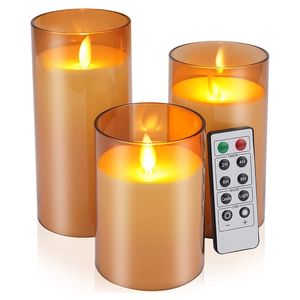 3 paquets de bougies LED sans flamme en verre, à piles, en cire véritable, blanc chaud, avec télécommande et minuterie - Product Image 1