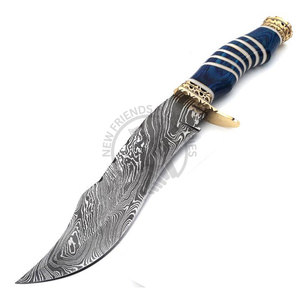 Couteau Bowie en acier Damas fait main, neuf, lame fixe, couteau de chasse, couteau de camping en plein air avec manche en bois et os laiton - Product Image 1