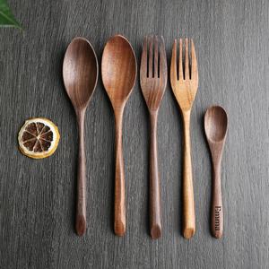 Modern Design Acacia Wooden Flatware Hand Polished Eco Friendly Spoons Forks <b>Camping</b> <b>Kitchen</b> Utensils - Product Image 2