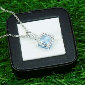 Pendentif carré en aquamarine, pendentif en argent sterling 925, bijoux pierre de naissance de mars, pierre précieuse bleue naturelle, cadeau pour femme - Product Image 4