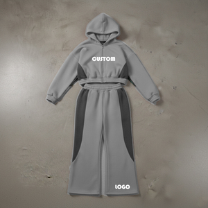 Custom Oversized <b>Zip</b>-<b>Up</b> Hoodie & Baggy Jogger Set All Rhinestone Solid Color 100% Cotton Fleece Women's Sweat suit - Product Image 2