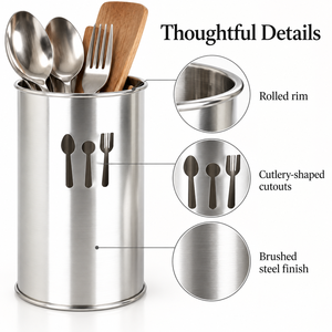 Support à couverts en acier inoxydable, organisateur d'ustensiles sur pied, étagère de rangement pour outils de cuisine à un seul niveau - Product Image 2