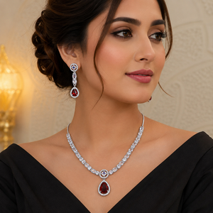MIJ Luxury American Diamond Necklace Set with CZ Stones Silver Plated <b>Bridal</b> Jewelry Set Silver Plated Alloy Fashion Necklaces - Product Image 3