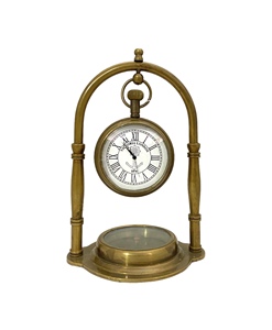 Luxury Handmade Brass Glass <b>Watch</b> <b>Compass</b> Stand Vintage Nautical Desk Ornament Gift by Tajdaar Handicrafts - Product Image 2