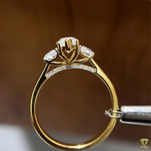 Elegant Marquise Cut Lab Grown Diamond Engagement <b>Ring</b> In Yellow Gold With Tapered Side Stones And Bridal Style - Product Image 6