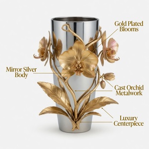 Vase Centre de Table en Aluminium Coulé Doré, Plaqué Nickel-Argent, Décoration de Table - Product Image 5