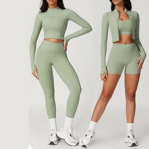 Women's Solid <b>Pattern</b> Yoga <b>Legging</b> Set Cross-Border One Shoulder Fitness Sports Suit Long-Sleeved Large Neckline Piece Shorts - Product Image 2