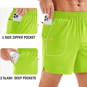 Shorts de sport personnalisés fluo vert lime néon haute visibilité, tissu léger anti-transpiration, poche à ouverture rapide, shorts d'équipe - Product Image 3